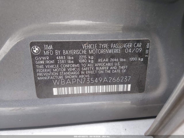 Продажа на аукционе авто 2009 Bmw 335d, vin: WBAPN73549A266237, номер лота: 45150375