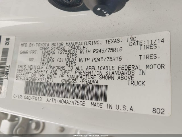 45150382 :رقم المزاد ، 5TFJU4GN8FX071271 vin ، 2015 Toyota Tacoma Prerunner V6 مزاد بيع