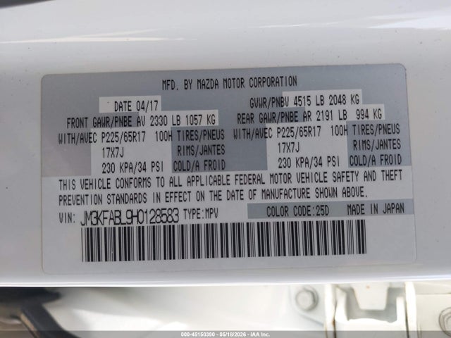 Продаж на аукціоні авто 2017 Mazda Cx-5 Sport, vin: JM3KFABL9H0128583, номер лоту: 45150390