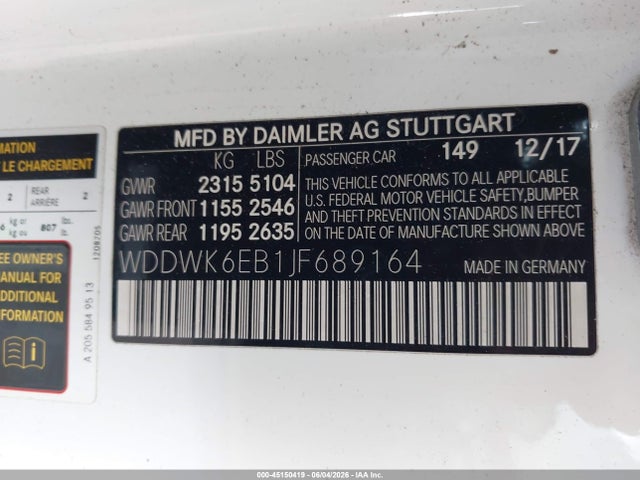 2018 Mercedes-benz Amg C 43 4matic მანქანა იყიდება აუქციონზე, vin: WDDWK6EB1JF689164, აუქციონის ნომერი: 45150419