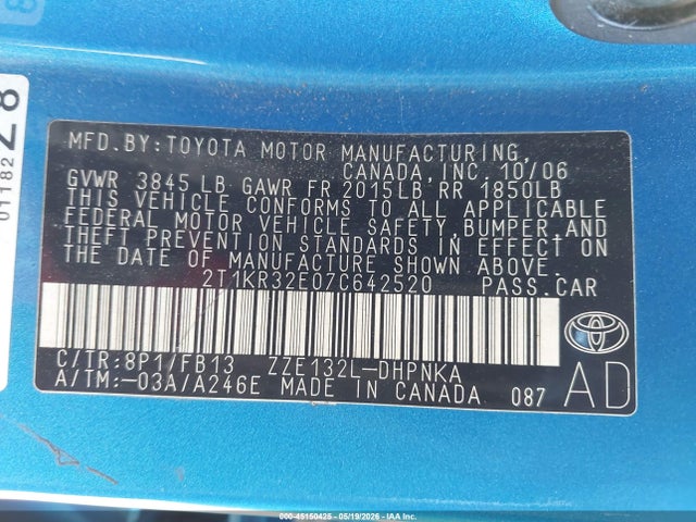 Aukcja sprzedaży 2007 Toyota Matrix Xr, vin: 2T1KR32E07C642520, numer aukcji: 45150425