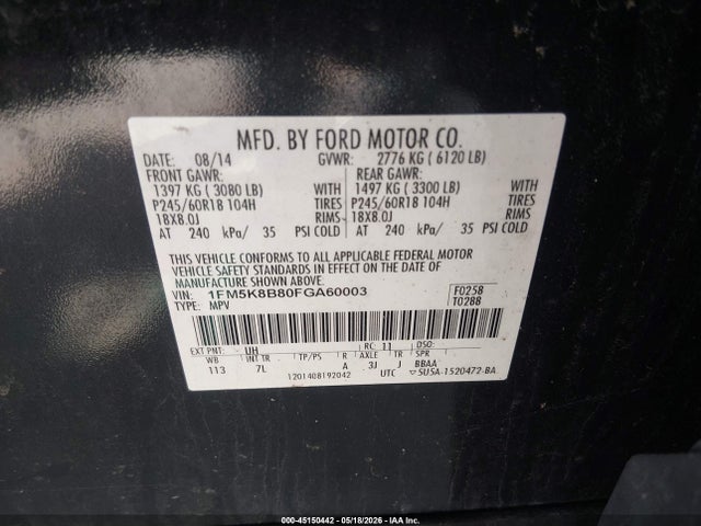Продаж на аукціоні авто 2015 Ford Explorer, vin: 1FM5K8B80FGA60003, номер лоту: 45150442