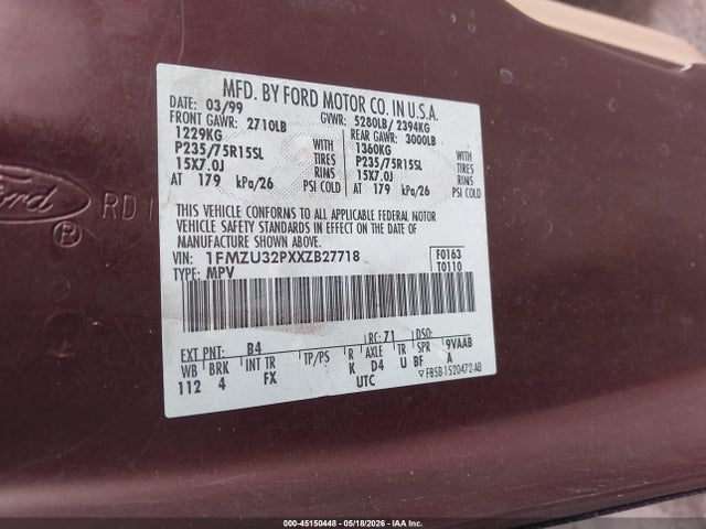 Продажа на аукционе авто 1999 Ford Explorer Eddie Bauer/limited Edition/xlt, vin: 1FMZU32PXXZB27718, номер лота: 45150448