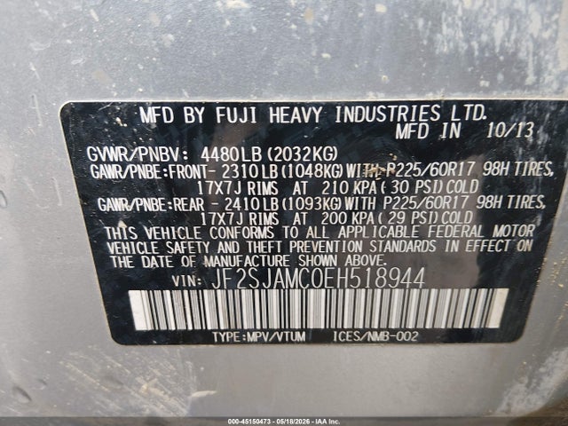 Subaru Forester 2.5i Touring 2014 JF2SJAMC0EH518944 Image 9
