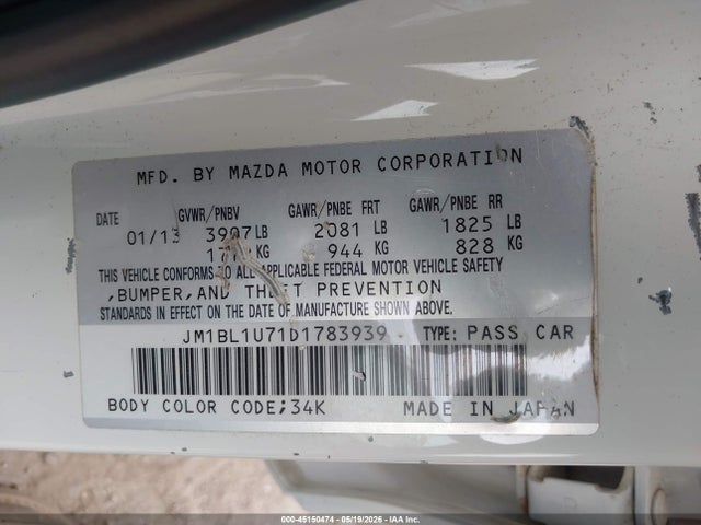 Aukcja sprzedaży 2013 Mazda Mazda3 I Sport, vin: JM1BL1U71D1783939, numer aukcji: 45150474