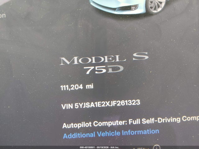 Продажа на аукционе авто 2018 Tesla Model S 100d/75d/p100d, vin: 5YJSA1E2XJF261323, номер лота: 45150501