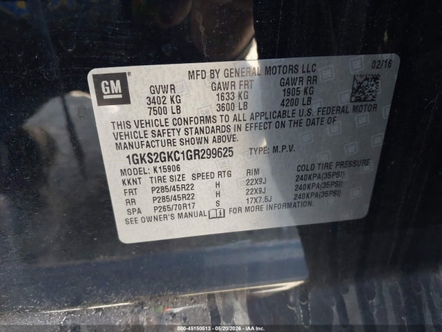 Продаж на аукціоні авто 2016 Gmc Yukon Xl Slt, vin: 1GKS2GKC1GR299625, номер лоту: 45150513