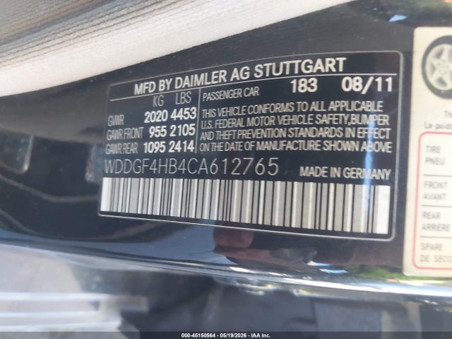 45150564 :رقم المزاد ، WDDGF4HB4CA612765 vin ، 2012 Mercedes-benz C 250 Sport مزاد بيع