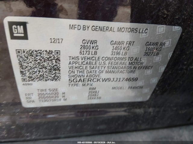 Auction sale of the 2018 Buick Enclave Premium, vin: 5GAERCKW9JJ174659, lot number: 45150566