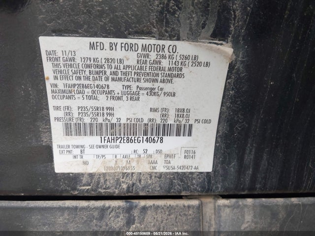 Продаж на аукціоні авто 2014 Ford Taurus Sel, vin: 1FAHP2E86EG140678, номер лоту: 45150609