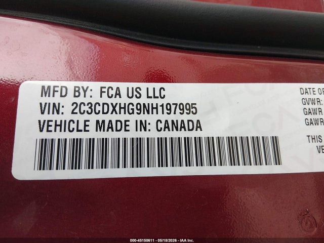 2C3CDXHG9NH197995 Dodge Charger Gt Rwd