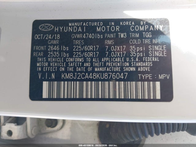 KM8J2CA48KU876047 Hyundai TUCSON SE