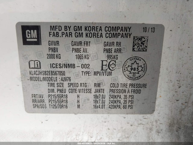 45150623 :رقم المزاد ، KL4CJHSB2EB567050 vin ، 2014 Buick Encore Premium مزاد بيع