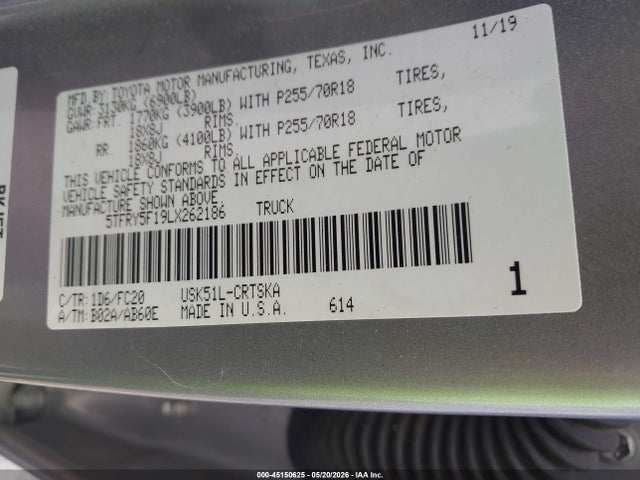 5TFRY5F19LX262186 Toyota Tundra Sr5