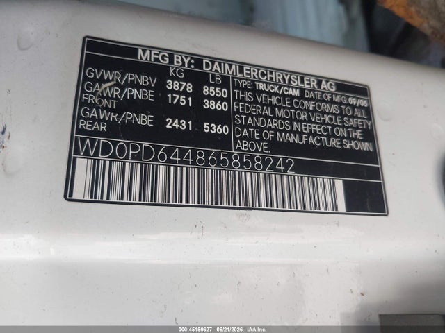 Продажа на аукционе авто 2006 Dodge Sprinter Van 2500 Hc, vin: WD0PD644865858242, номер лота: 45150627