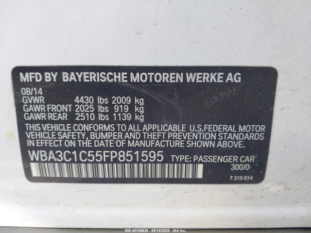 BMW 328I 2015 WBA3C1C55FP851595 Image 9