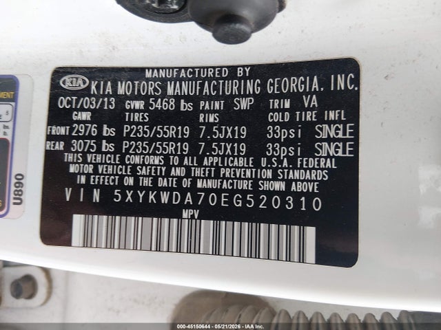 5XYKWDA70EG520310 KIA Sorento Limited V6