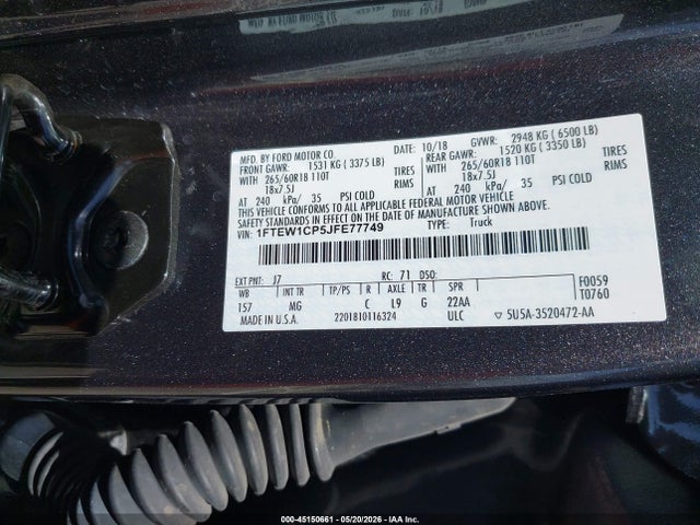 1FTEW1CP5JFE77749 Ford F-150 Xlt