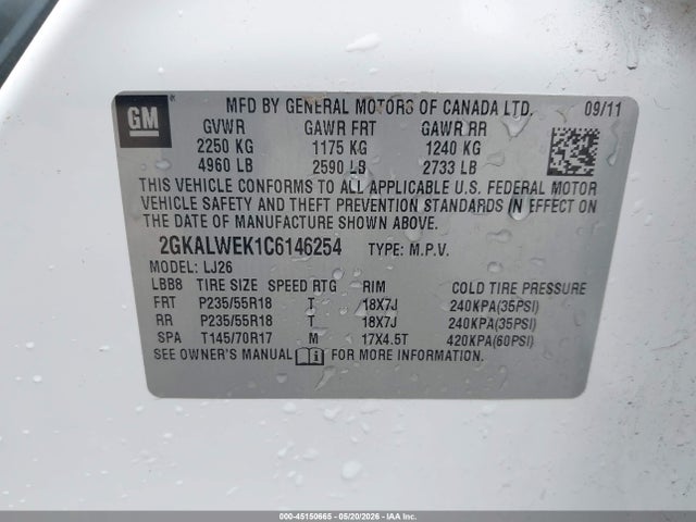 Aukcja sprzedaży 2012 Gmc Terrain Slt-2, vin: 2GKALWEK1C6146254, numer aukcji: 45150665