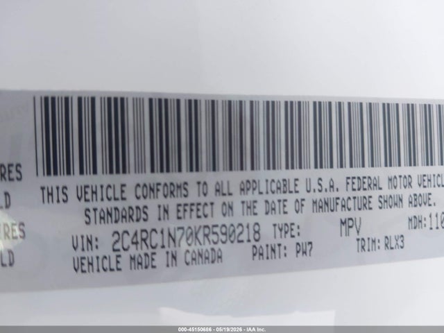 Aukcja sprzedaży 2019 Chrysler Pacifica Hybrid Limited, vin: 2C4RC1N70KR590218, numer aukcji: 45150686