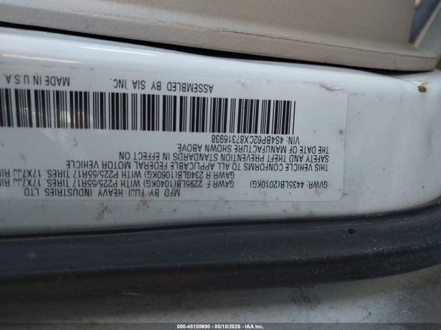 2008 Subaru Outback 2.5i Limited/2.5i Limited L.l. Bean Edition მანქანა იყიდება აუქციონზე, vin: 4S4BP62CX87316938, აუქციონის ნომერი: 45150690