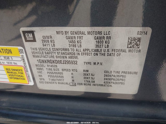 1GNKRGKD8EJ295932 Chevrolet Traverse 1lt