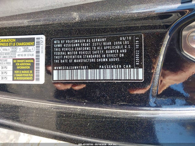45150708 :رقم المزاد ، WVWED7AJ2AW419881 vin ، 2010 Volkswagen Gti 2-door مزاد بيع