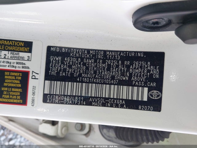 Aukcja sprzedaży 2014 Toyota Camry Hybrid Xle, vin: 4T1BD1FK6EU105407, numer aukcji: 45150716