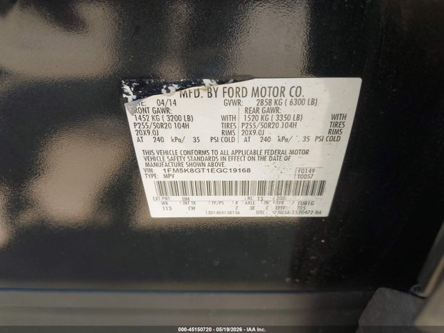 Продаж на аукціоні авто 2014 Ford Explorer Sport, vin: 1FM5K8GT1EGC19168, номер лоту: 45150720