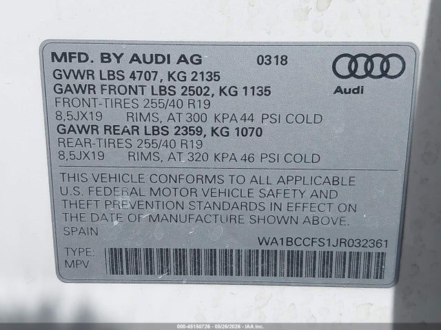 Aukcja sprzedaży 2018 Audi Q3 2.0t Sport Premium, vin: WA1BCCFS1JR032361, numer aukcji: 45150726