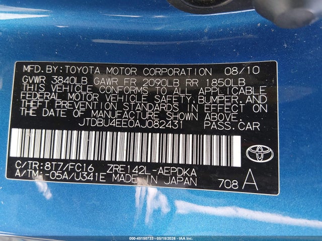 Aukcja sprzedaży 2010 Toyota Corolla Le/s/xle, vin: JTDBU4EE0AJ082431, numer aukcji: 45150733