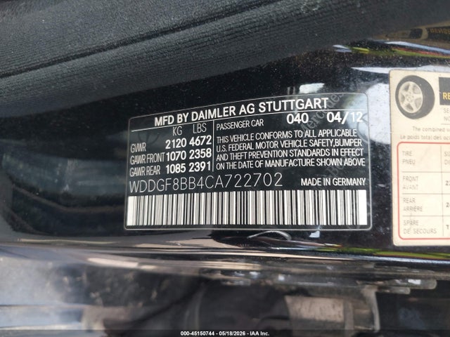 Aukcja sprzedaży 2012 Mercedes-benz C 300 Sport 4matic, vin: WDDGF8BB4CA722702, numer aukcji: 45150744