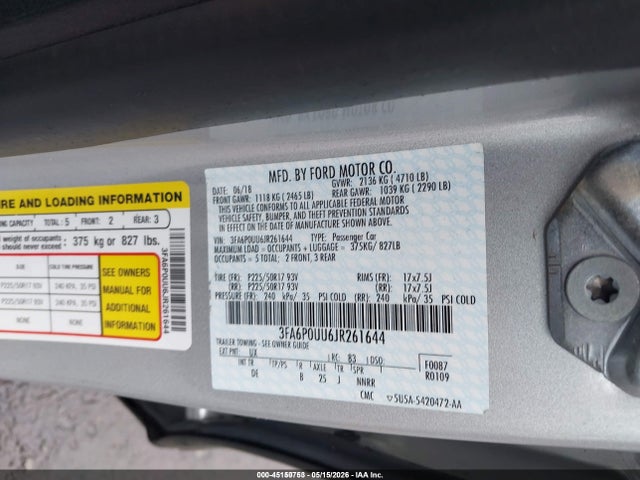 Aukcja sprzedaży 2018 Ford Fusion Hybrid S, vin: 3FA6P0UU6JR261644, numer aukcji: 45150753