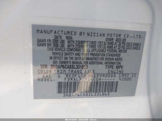 3N8AP6CA8SL331863 Nissan Kicks Sv Fwd