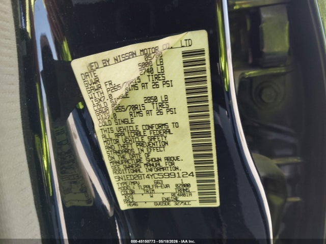 Продаж на аукціоні авто 2000 Nissan Xterra Se/xe, vin: 5N1ED28T4YC599124, номер лоту: 45150773