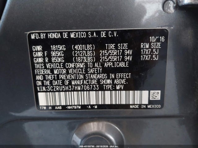 3CZRU5H37HM706733 Honda HR-V LX