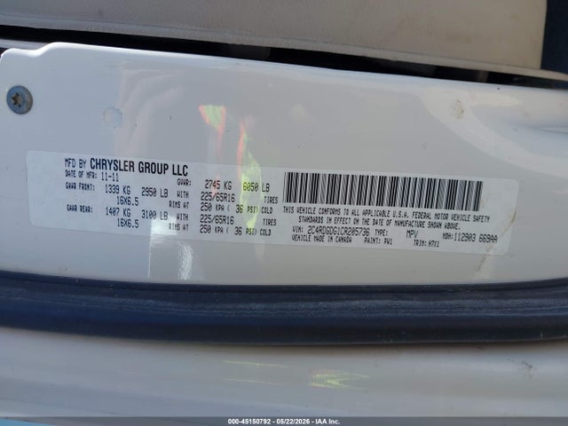 45150792 :رقم المزاد ، 2C4RDGDG1CR205736 vin ، 2012 Dodge Grand Caravan Crew مزاد بيع