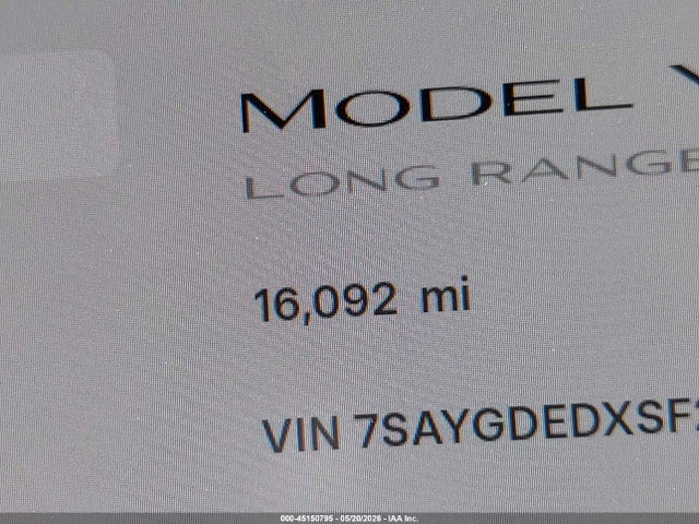 Продаж на аукціоні авто 2025 Tesla Model Y Long Range Dual Motor Rear-wheel Drive, vin: 7SAYGDEDXSF269504, номер лоту: 45150795