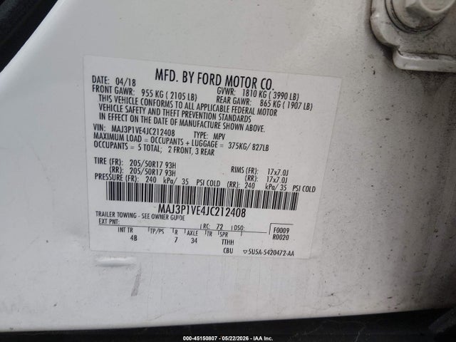 Ford Ecosport Titanium 2018 MAJ3P1VE4JC212408 Image 9