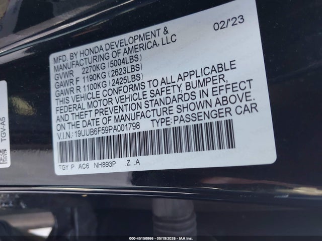 Продажа на аукционе авто 2023 Acura Tlx A-spec Package, vin: 19UUB6F59PA001798, номер лота: 45150866