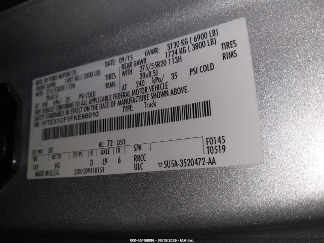 Ford F-150 Lariat 2015 1FTEX1CF1FKE66010 Image 9