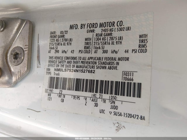 Продаж на аукціоні авто 2022 Ford Transit Connect Xl, vin: NM0LS7S24N1527682, номер лоту: 45150899