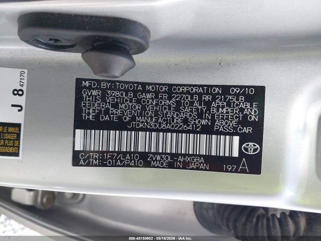 Aukcja sprzedaży 2010 Toyota Prius Iv, vin: JTDKN3DU8A0226412, numer aukcji: 45150902