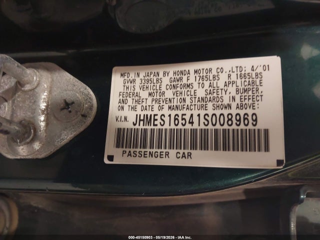Aukcja sprzedaży 2001 Honda Civic Lx, vin: JHMES16541S008969, numer aukcji: 45150903