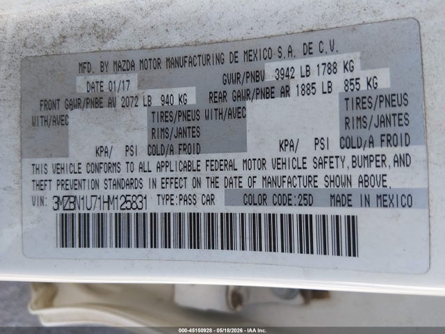 3MZBN1U71HM125831 Mazda Mazda3 Sport