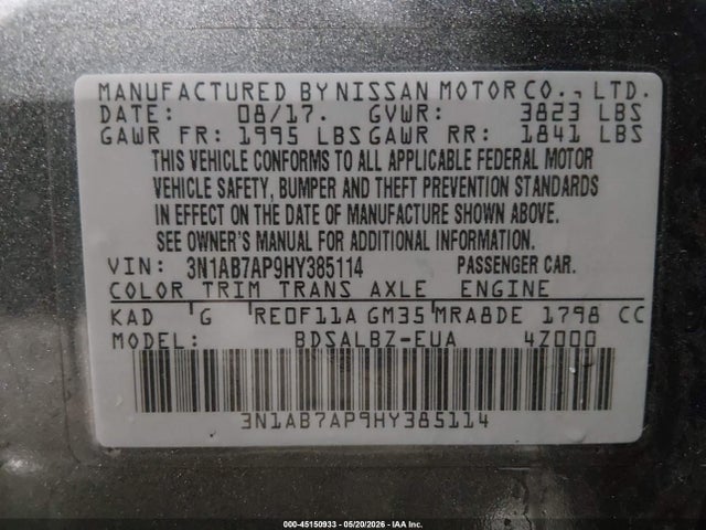 Nissan SENTRA S 2017 3N1AB7AP9HY385114 Image 9