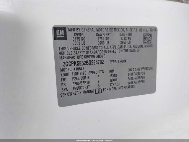 Продаж на аукціоні авто 2011 Chevrolet Silverado 1500 Lt, vin: 3GCPKSE32BG224702, номер лоту: 45150934