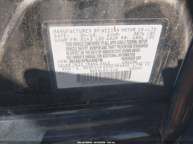 3N1AB7AP9JL646745 Nissan SENTRA SV