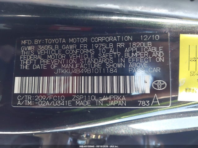 2011 Scion Xd მანქანა იყიდება აუქციონზე, vin: JTKKU4B49B1011184, აუქციონის ნომერი: 45150940