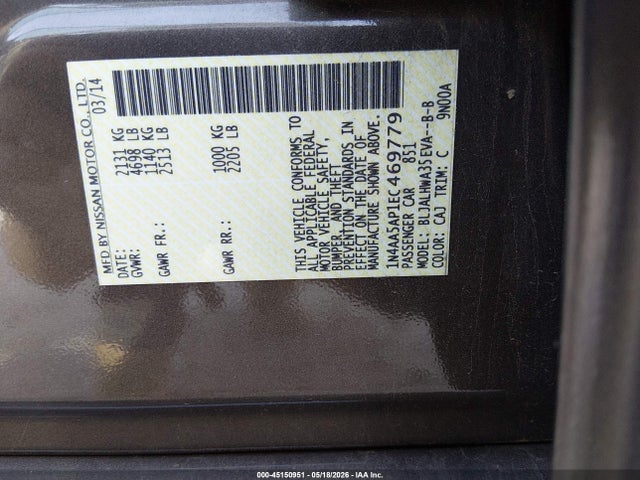 Nissan Maxima 3.5 Sv 2014 1N4AA5AP1EC469779 Image 9